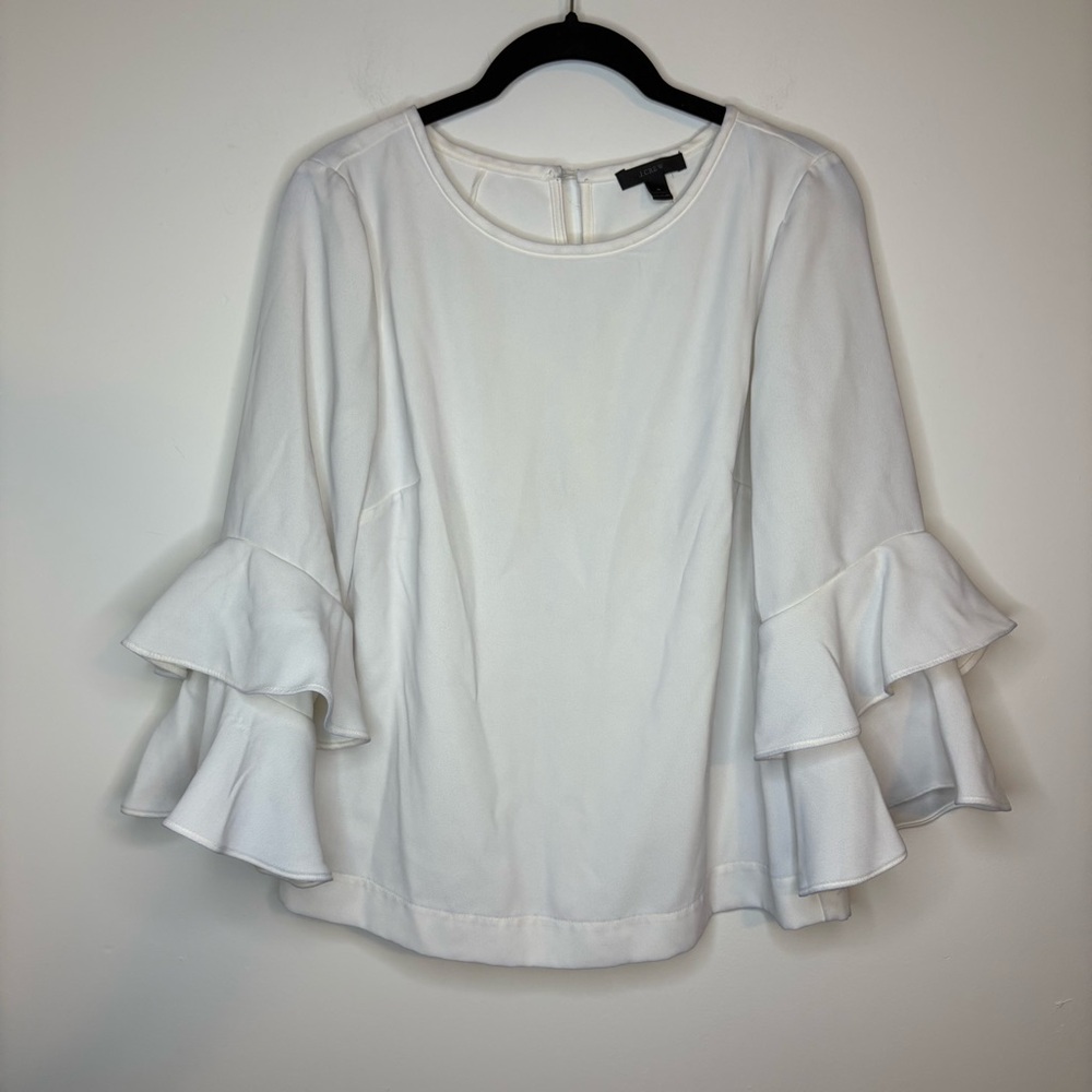 J. Crew Tiered Bell-Sleeve White Blouse Size 4